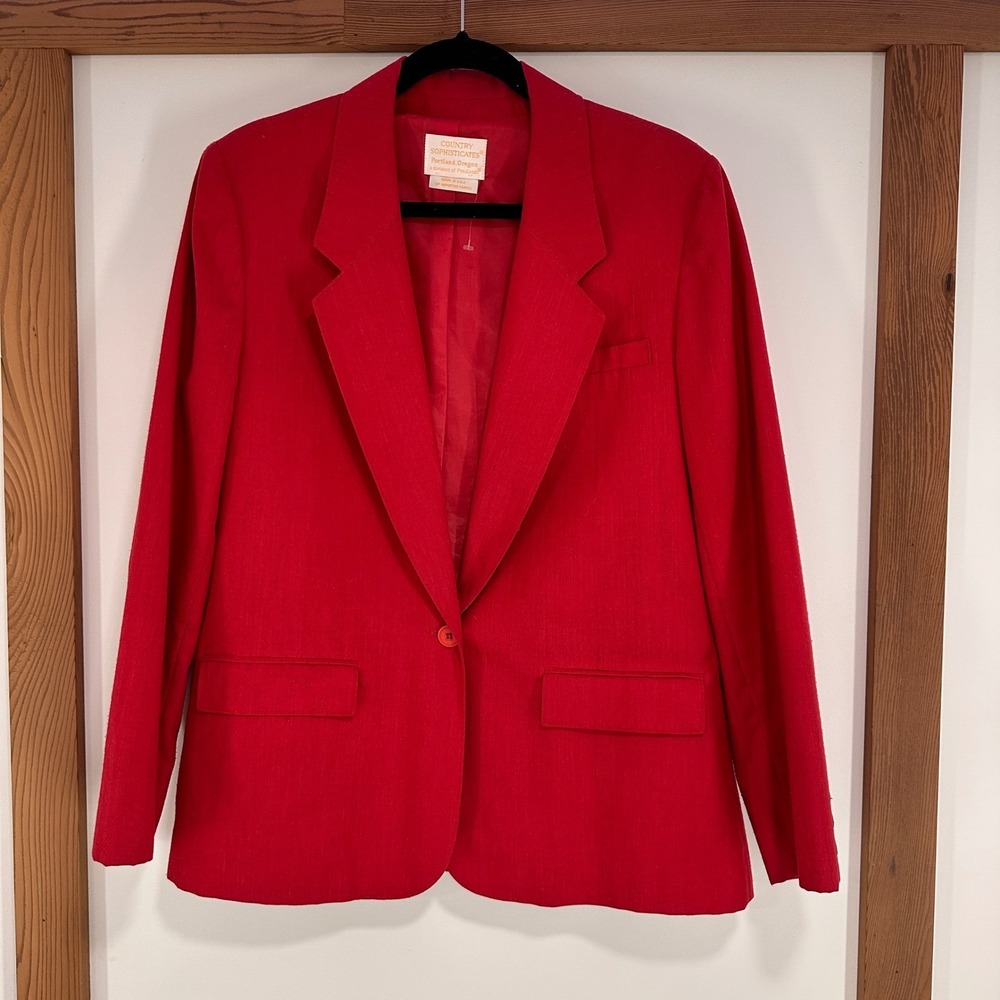 Academia Country Sophisticates Pendleton Blazer‎ Womens 16 Red Silk Blend Button